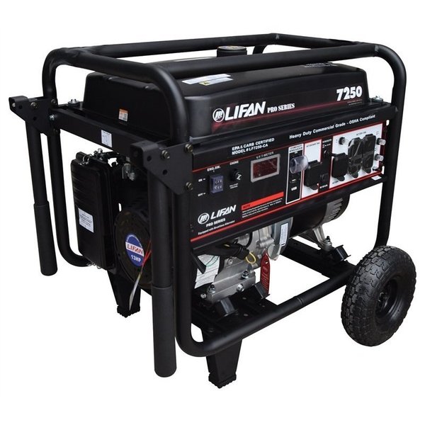 Lifan Portable Generator, 6,500 W Rated, 7,250 W Surge, Recoil Start, 120/240V AC, 50 A LF7250